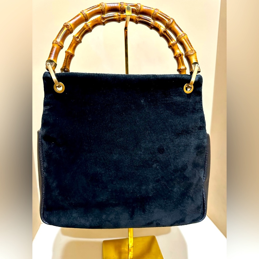 Gucci Suede Bamboo Black Handbag